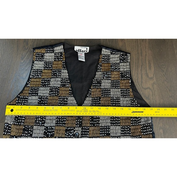 Vintage‎ Effect! Brown Black Checkerboard Sequin Vest Medium Western Style - Picture 7 of 8